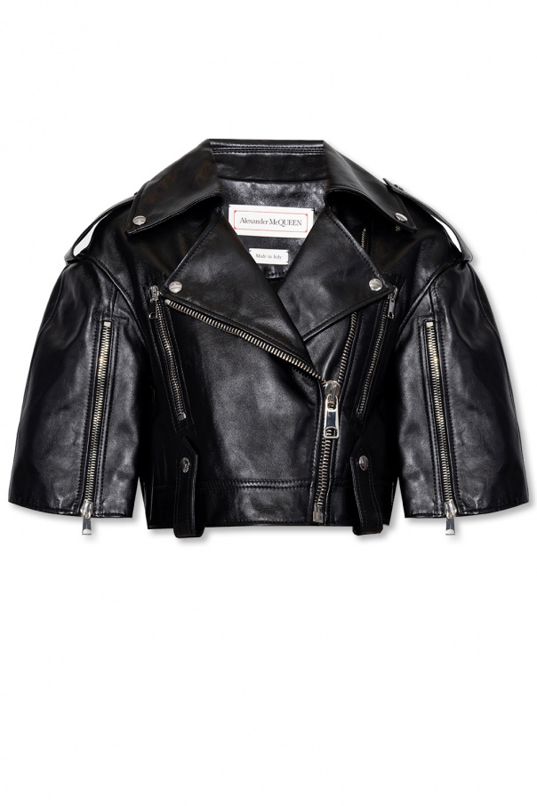 Alexander mcqueen discount cropped leather jacket